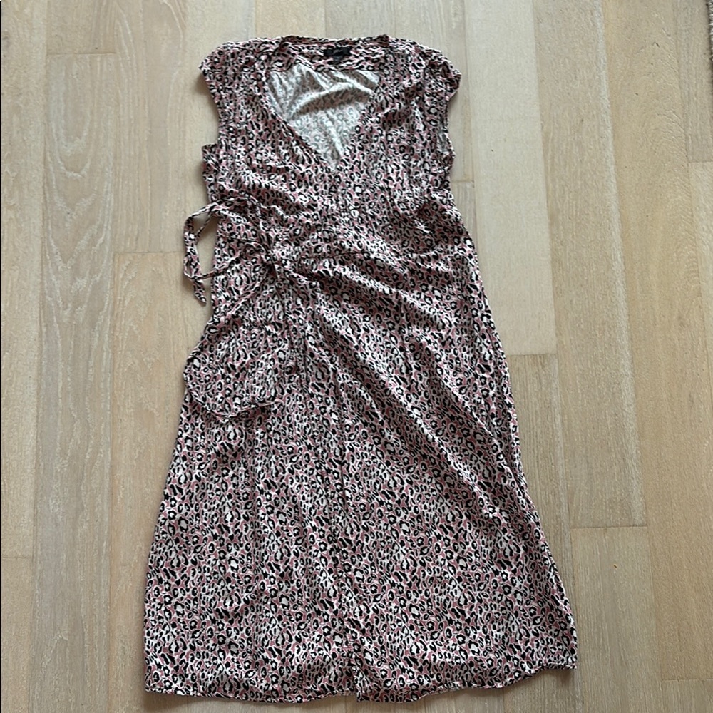 J. Crew Pink Leopard Print Wrap Midi Dress